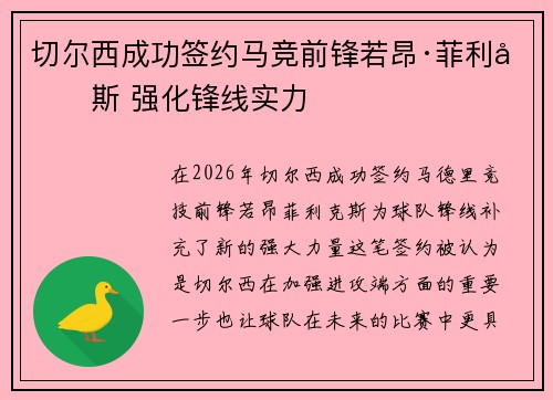 切尔西成功签约马竞前锋若昂·菲利克斯 强化锋线实力